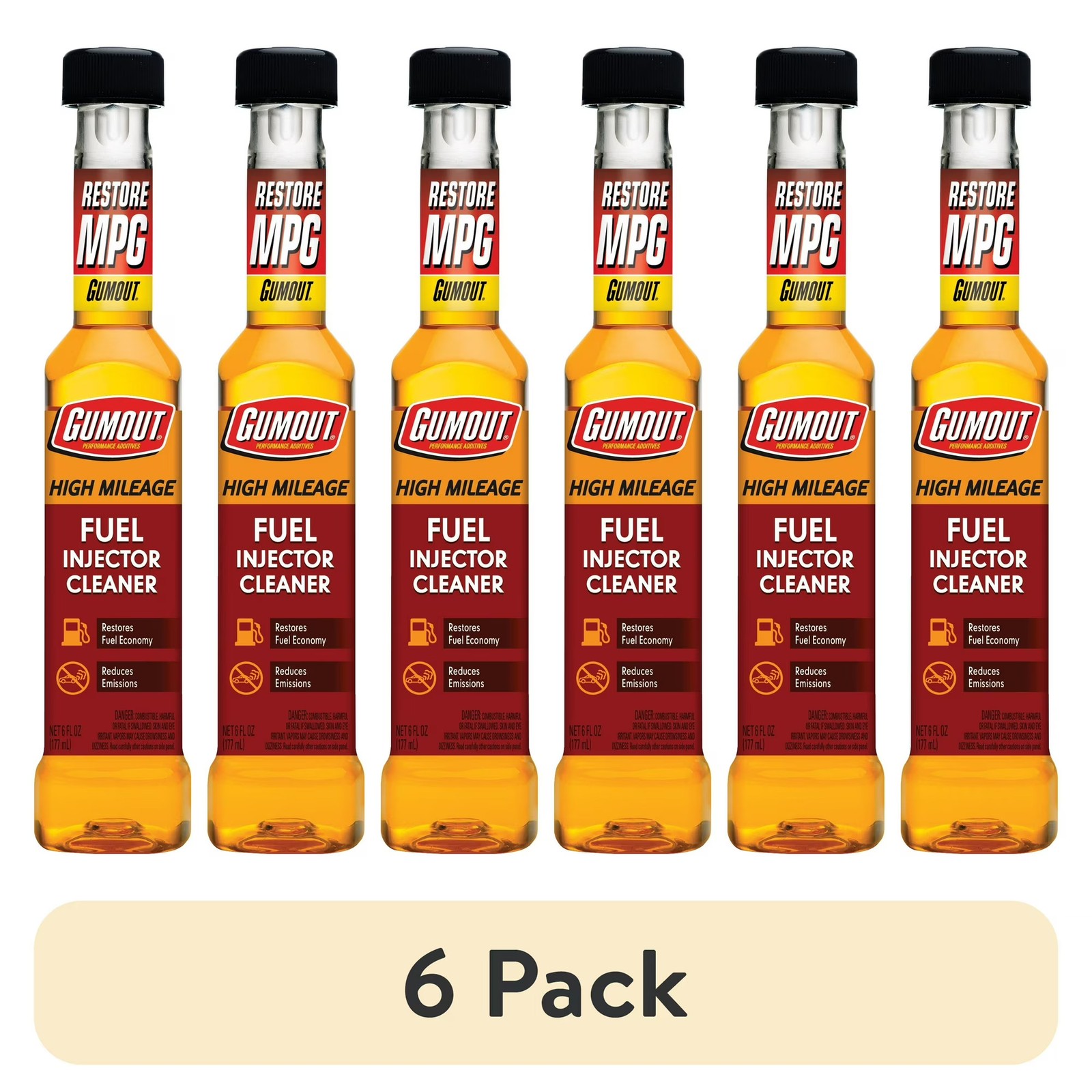 Gumout High Mileage Fuel Injector Cleaner, 6 fl oz, 6 Packs