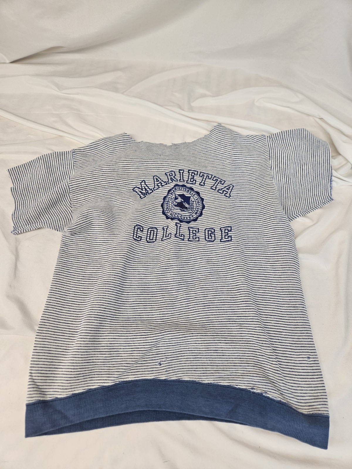 Vintage Marietta College Cut Up Sweatshirt T Shirt Blue Stripe Ohio Vintage Marietta College Cut Up Sweatshirt T Shirt Blue Stripe Ohio