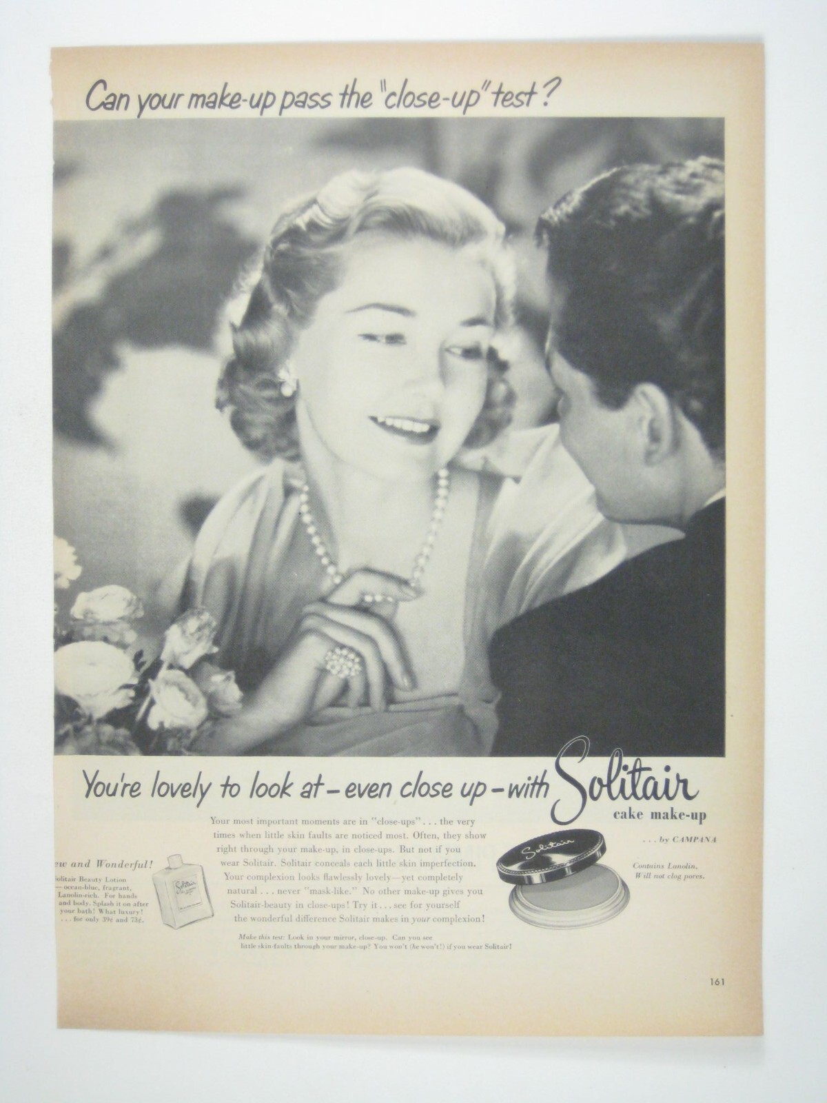 Vintage 1950s Campana Solitair Cake Make Up Advertisement Print MOD Fashion
