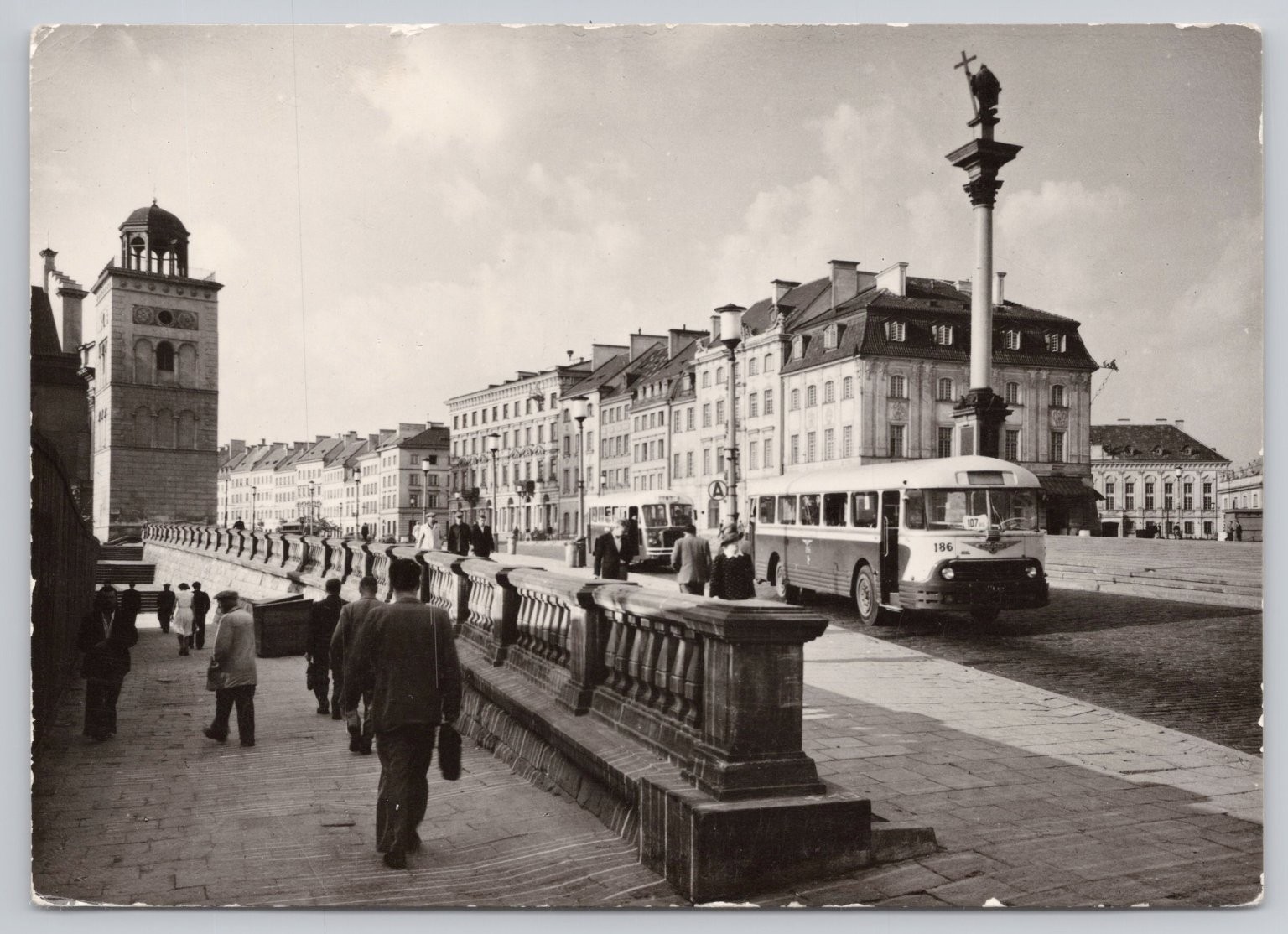 Warsaw Poland 1965 Zygmunt's Column Krakowskie Przedmieście RPPC Bus 196