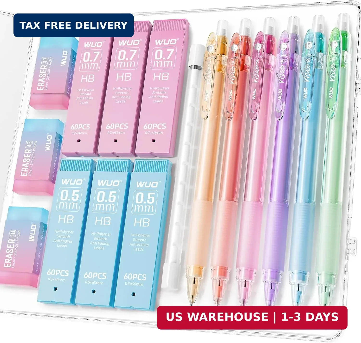 Cute Mechanical Pencil Set with Case, 6-Pack 0.5/0.7mm
