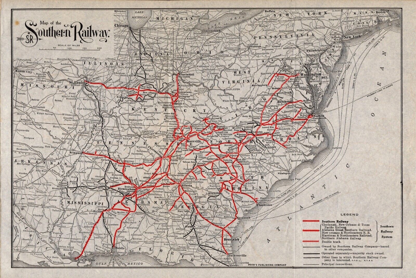 1920 Antique SOUTHERN RAILWAY Map Vintage Southern Railroad Map 1572