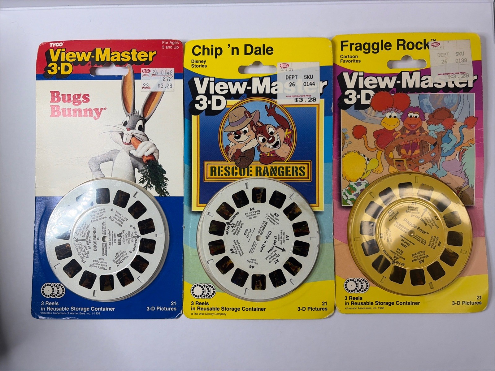 View-Master Tyco 3D Reels 3 Pack Lot Bugs Bunny Chip n Dale Fraggle Rock Sealed