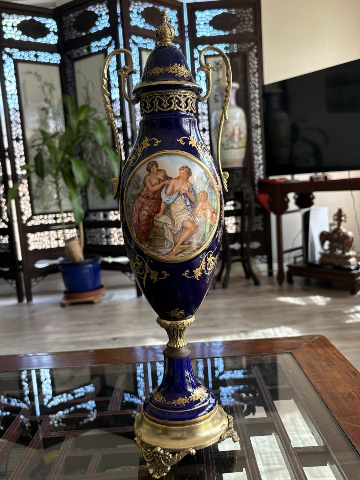 French Style Sevres Royal Blue Porcelain Vase