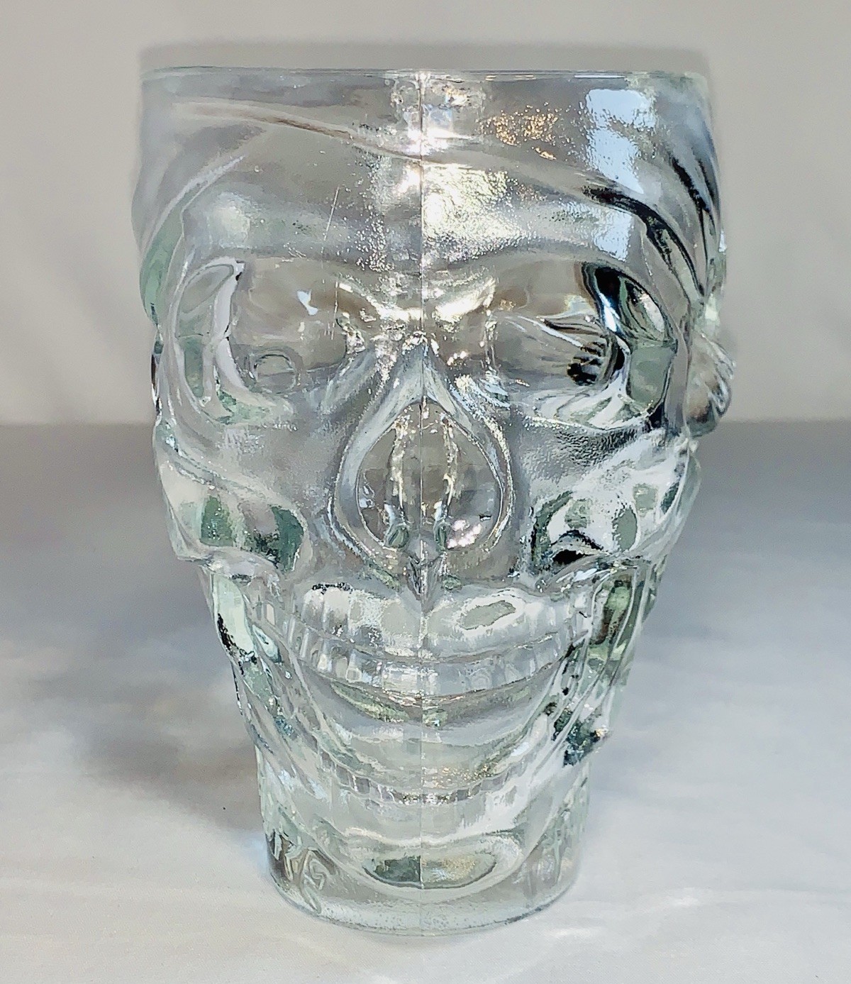Vintage Luminarc USA Clear Glass Pirate Skull Mug Heavy 32 oz Halloween Stein