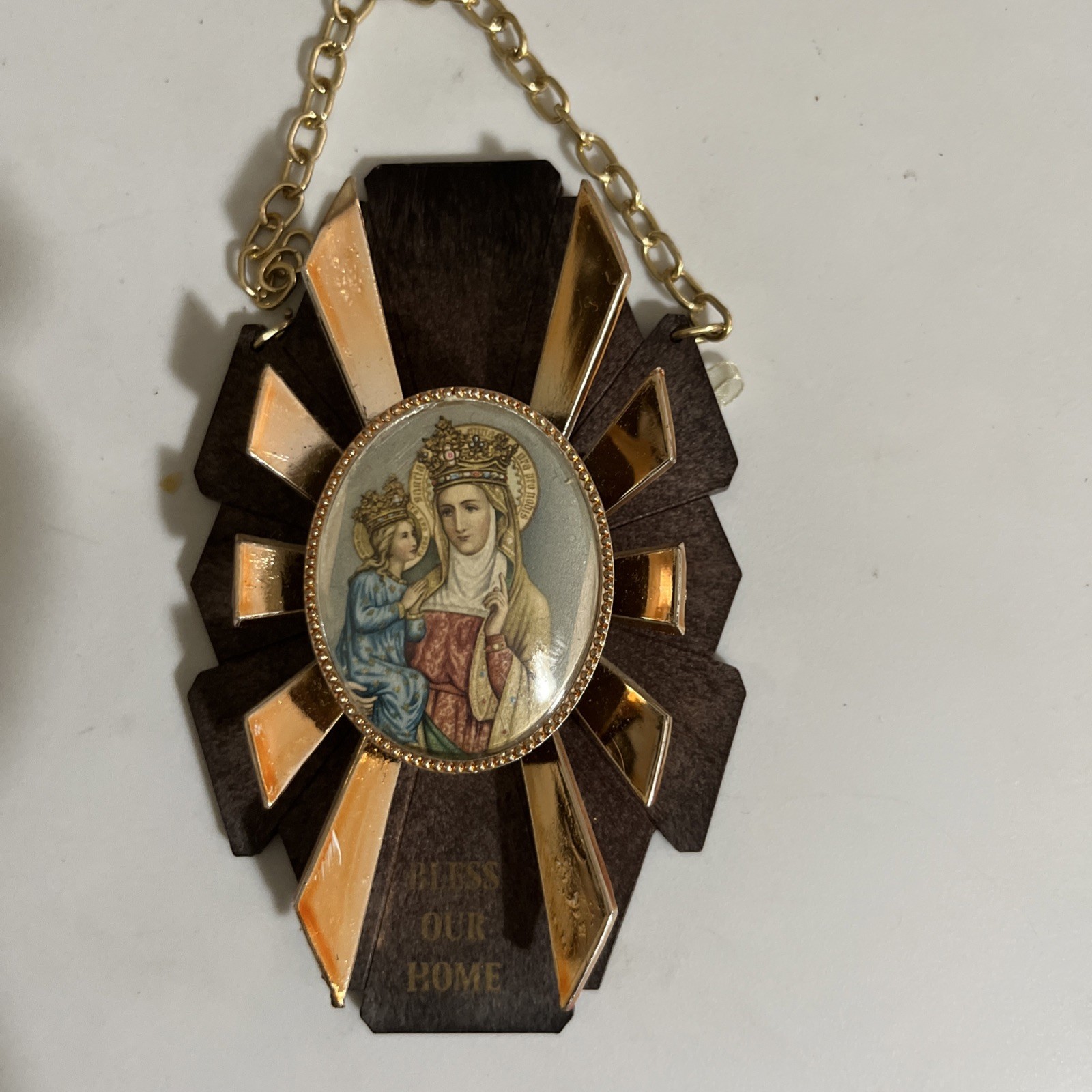 Vintage Bless Our Home Protection Religious House Blessing Sign Italy Mary Jesus