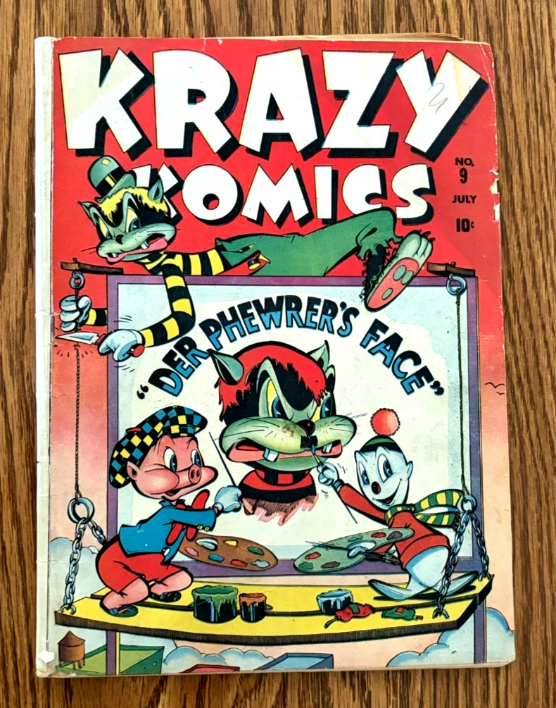 KRAZY KOMICS #9 1943 TIMELY VG+ HITLER PARODY COVER WWII KRAZY KOMICS #9 1943 TIMELY VG+ HITLER PARODY COVER WWII