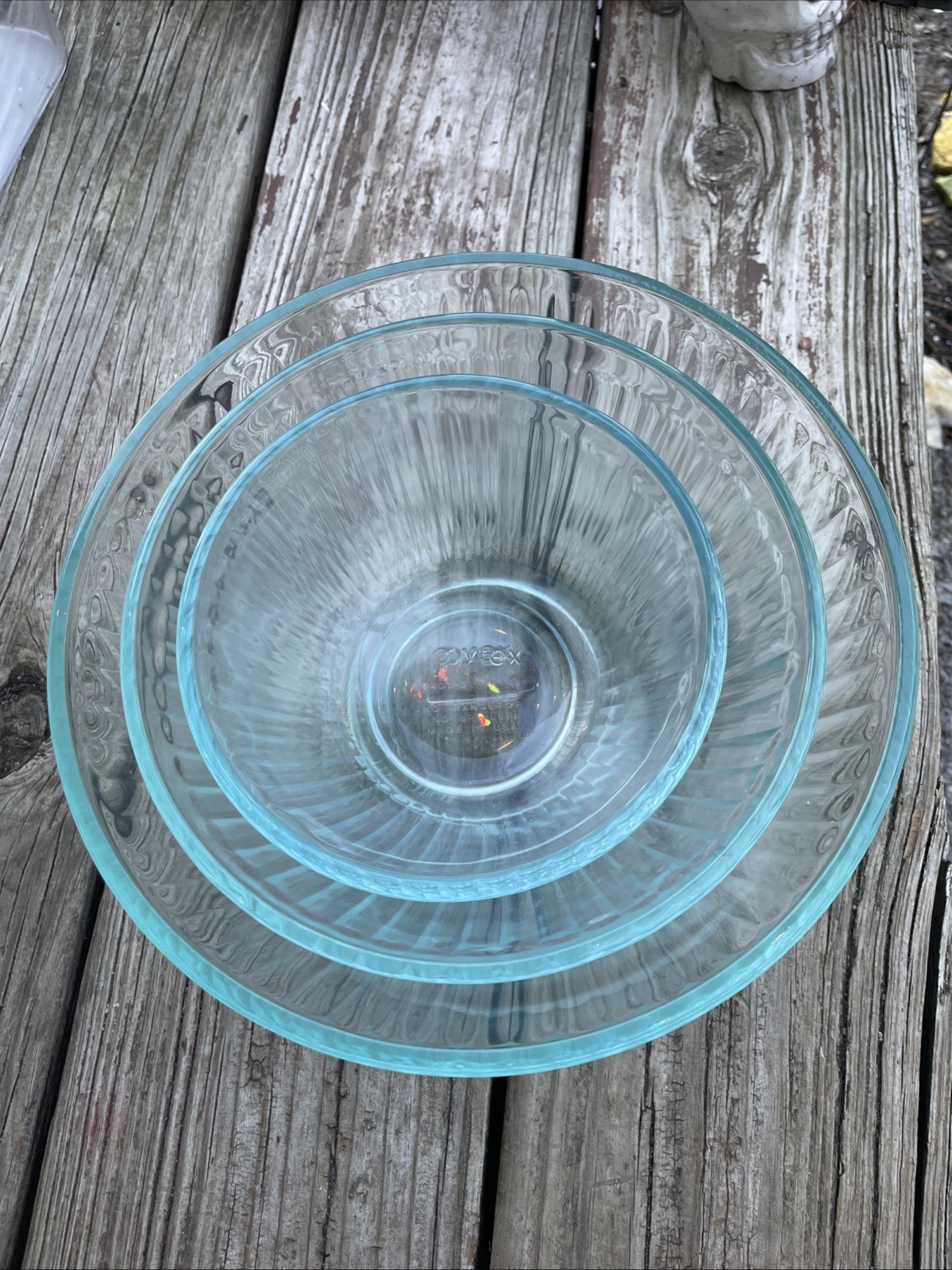 VTG Set of 3 Pyrex Clear Ribbed Glass Nesting Mix Bowl 7401-S 7402-S 7403-S