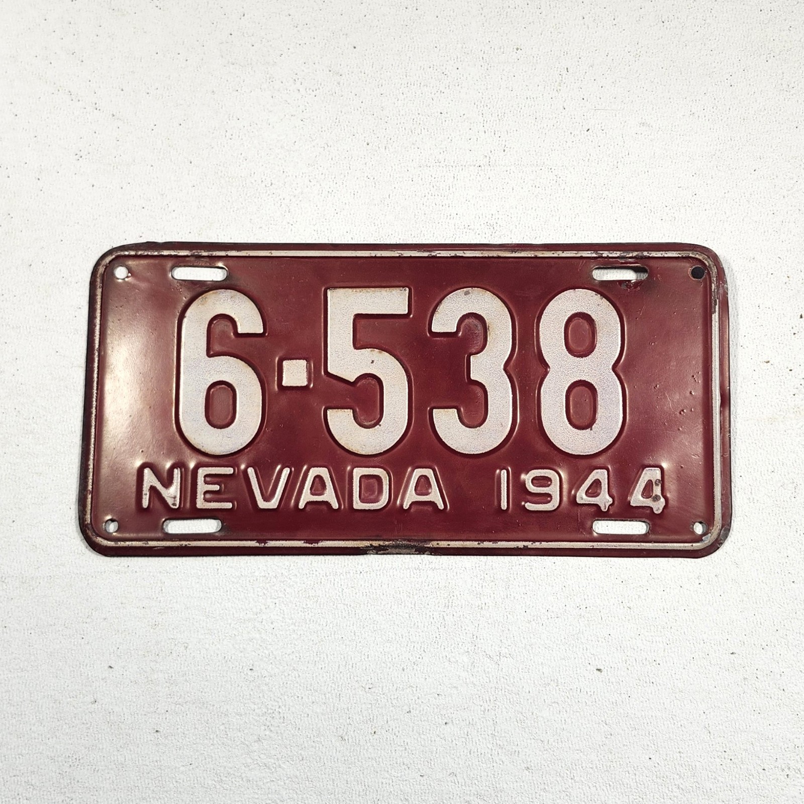 1944 Nevada License Plate Number 6-538 Original Paint