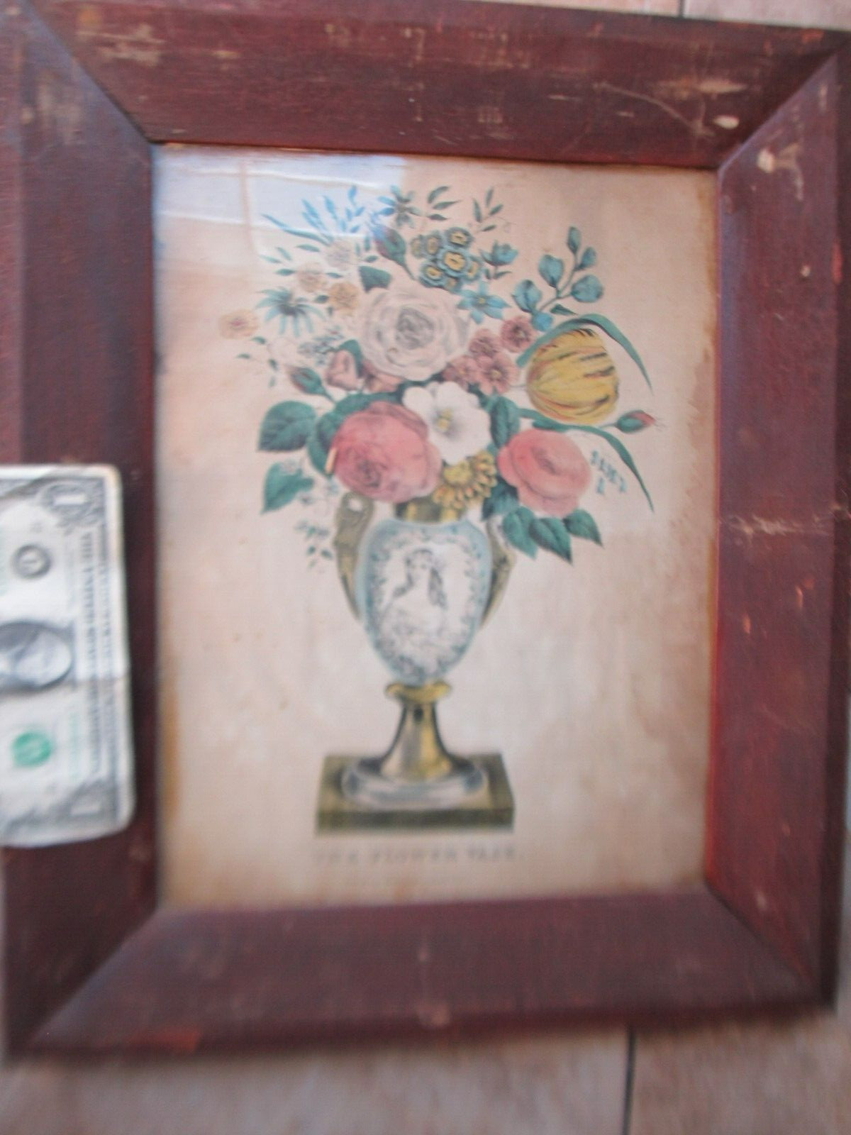 RARE c.1850 ANTIQUE FRAMED CURRIER FLORAL PRINT, Flowers, Antebellum, Americana