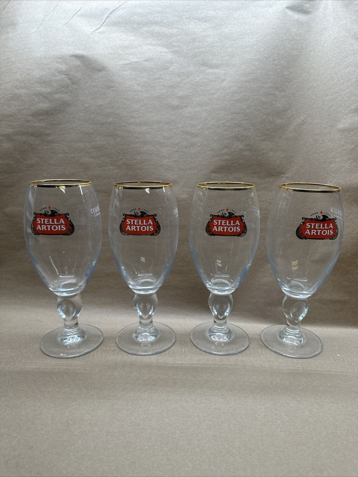 Stella Artois Belgium Gold Rimmed Beer Glass/  Chalice 40 CL  BAR PUB 4 Pack