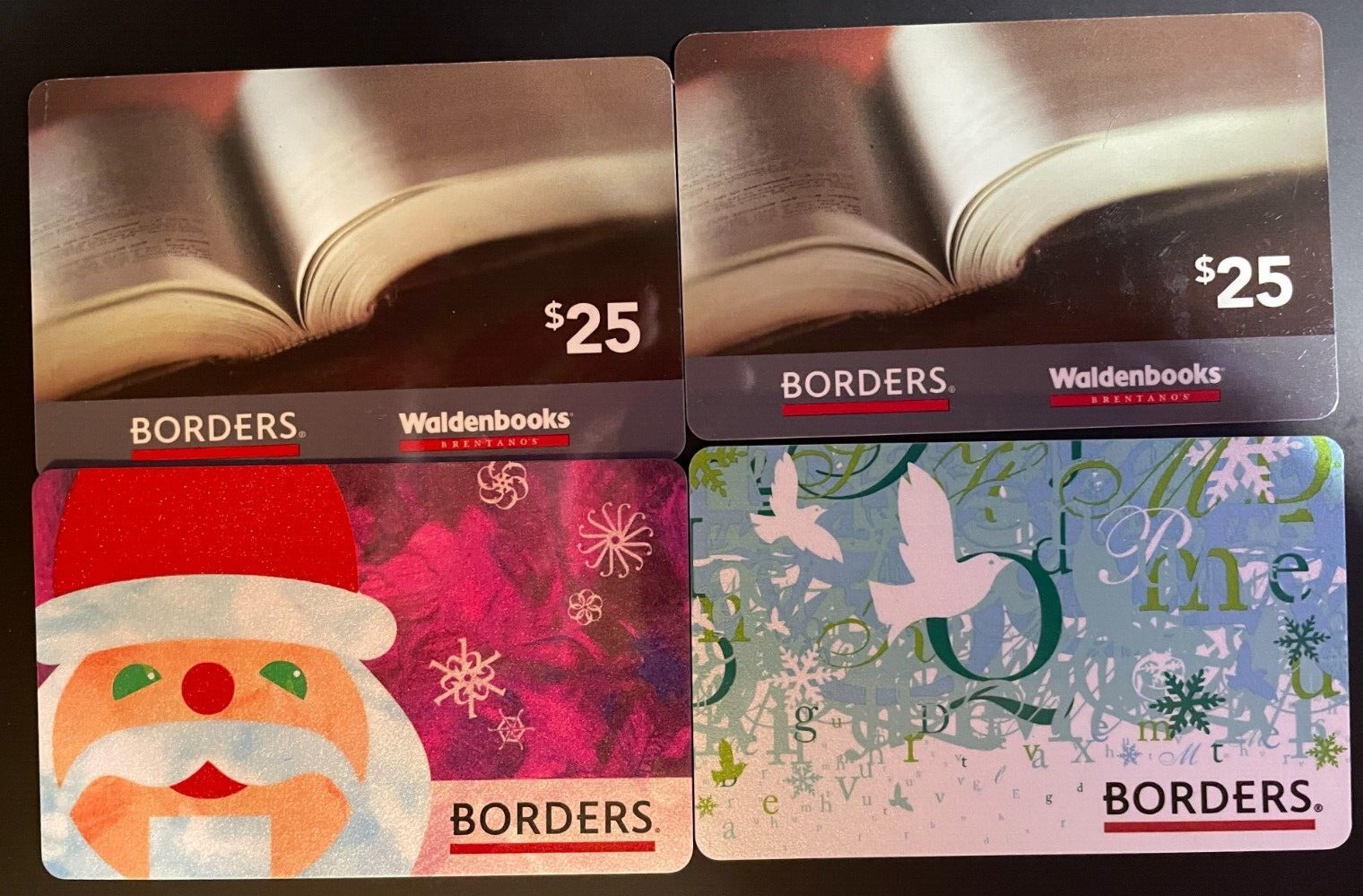 Borders Books Lot of 4 Gift Cards No Value $0 Collectable Christmas