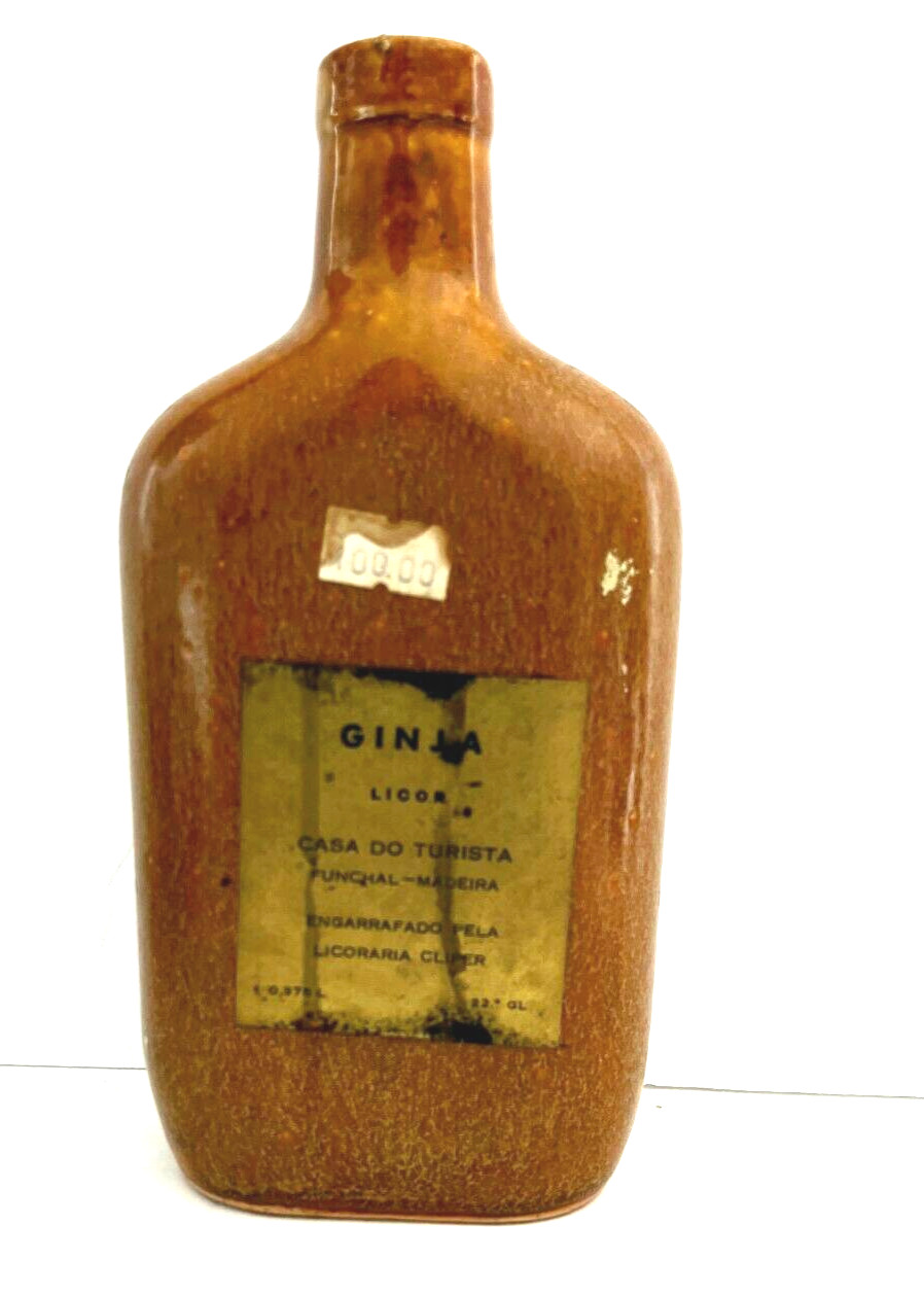 GINJA LICOR Funchal-Maderia Stoneware Casa Do Turista  Portugal Antique  Bottle