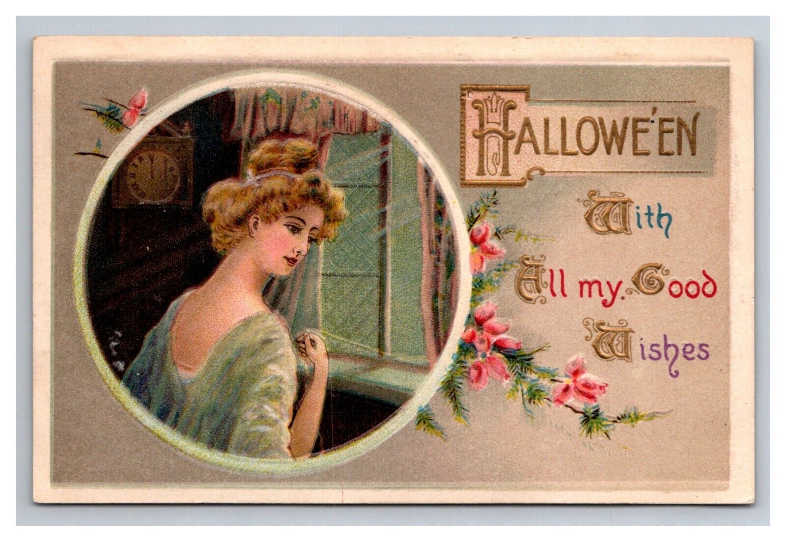 Postcard Halloween With All My Good Wishes Young Woman Greetings