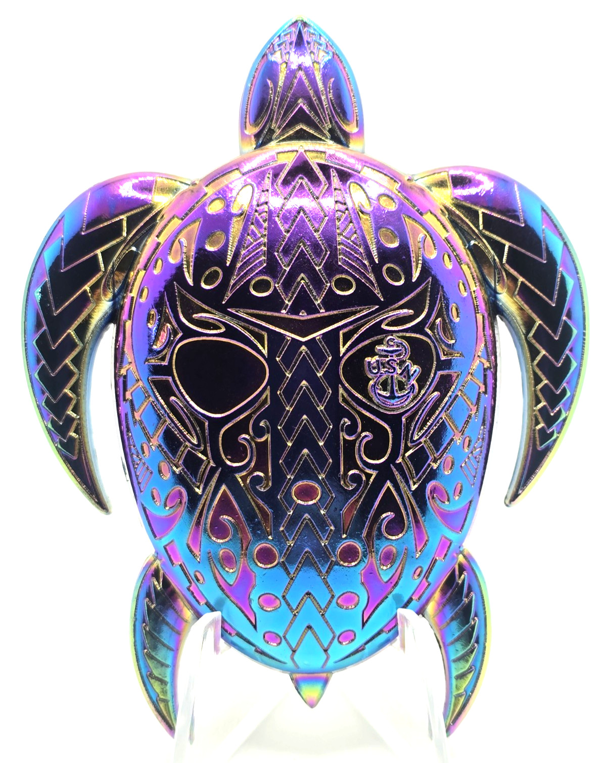 Super Rare US Navy Chief Aloha Rainbow Oil Drip Turtle Coin Massive Gem RARE Super Rare US Navy Chief Aloha Rainbow Oil Drip Turtle Coin Massive Gem RARE