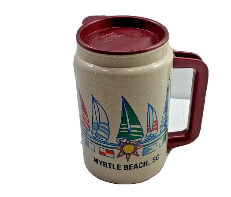 Vtg South Carolina SC Myrtle Beach Whirley sailboat Travel Mug lid collect pics
