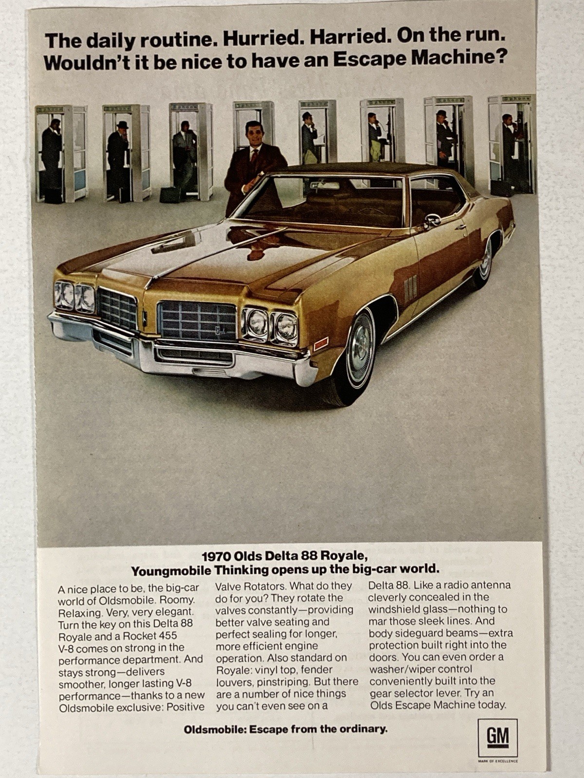 1970 Oldsmobile Delta 88 Royale Print Ad Daily Routine Hurried On The Run 1970 Oldsmobile Delta 88 Royale Print Ad Daily Routine Hurried On The Run