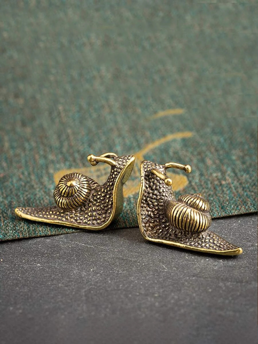 2pc Vintage Brass Snail Figurine Antique Animal Statue Home Desk Decor