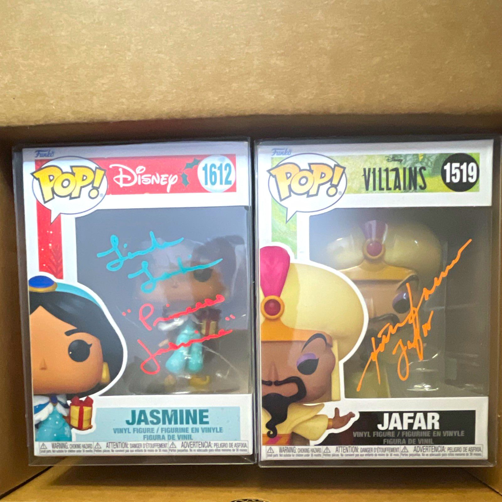Funko Pop Disney Autographed Vinyl Figures Lot 2 Jasmine #1612 Jafar #1519