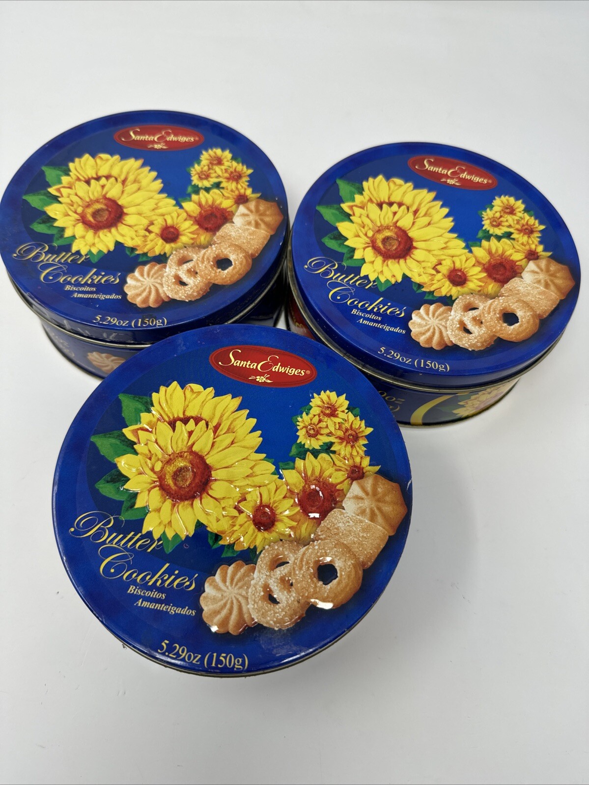 Set Of (3) Santa Edwiges Premium Imported Butter Cookies Empty Tins 150g 5.29oz