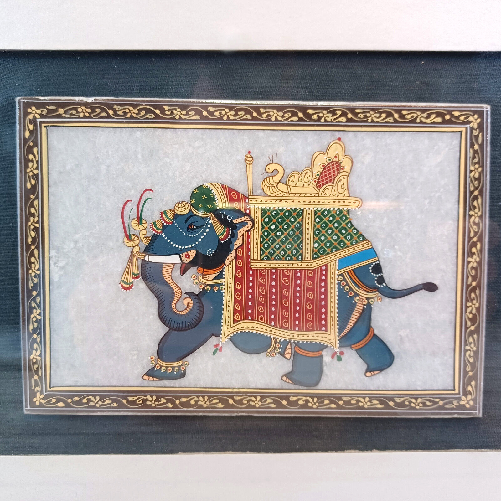 HIndu Elephant Painting Indian Fine Art on Stone Plate