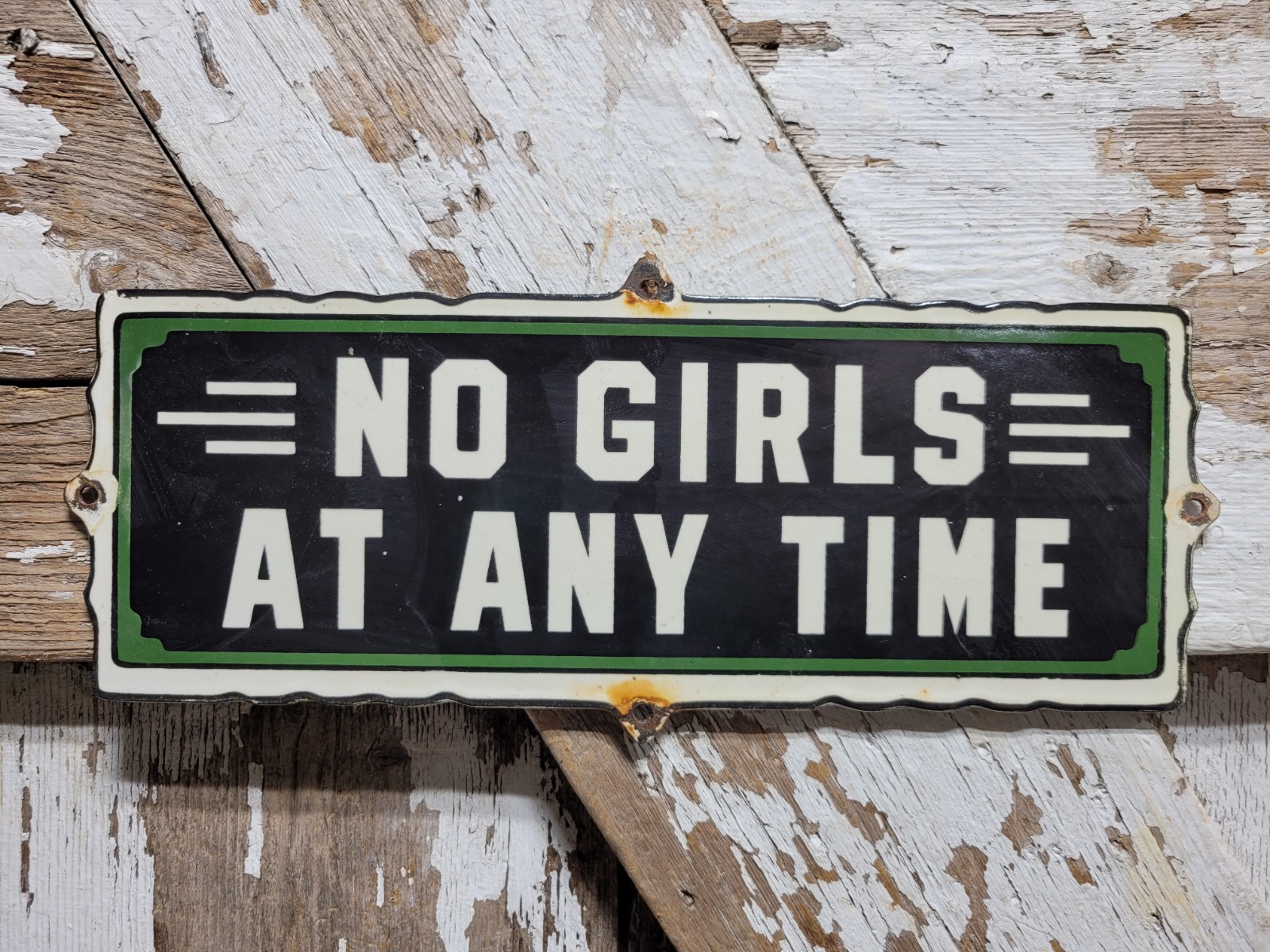 VINTAGE BROTHEL PORCELAIN SIGN RARE OLD NO GIRLS ART DECO DOOR ARCADE BAR LOUNGE