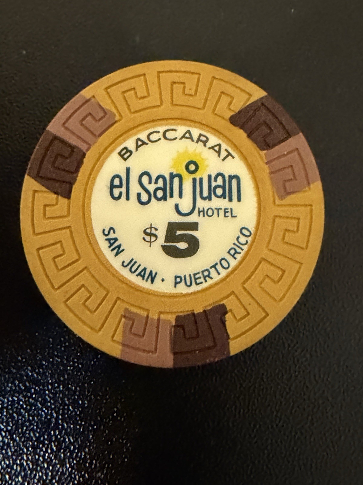 $5 El San Juan Puerto Rico Casino Baccarat Chip ESJ-5B **Vintage**