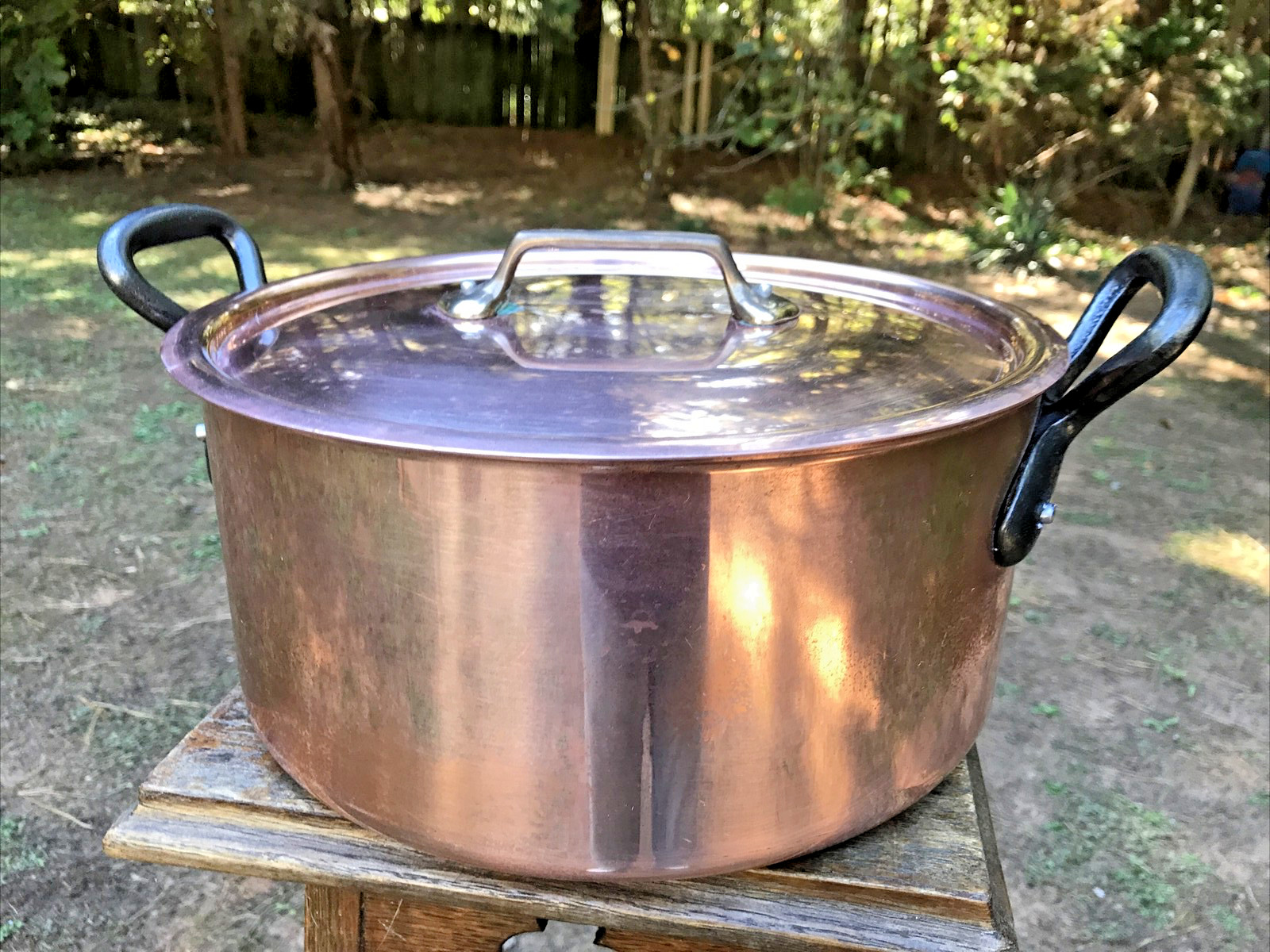 Large Vintage French Copper Stock  Stew Pot Pan Made In France With Lid 2.74mm