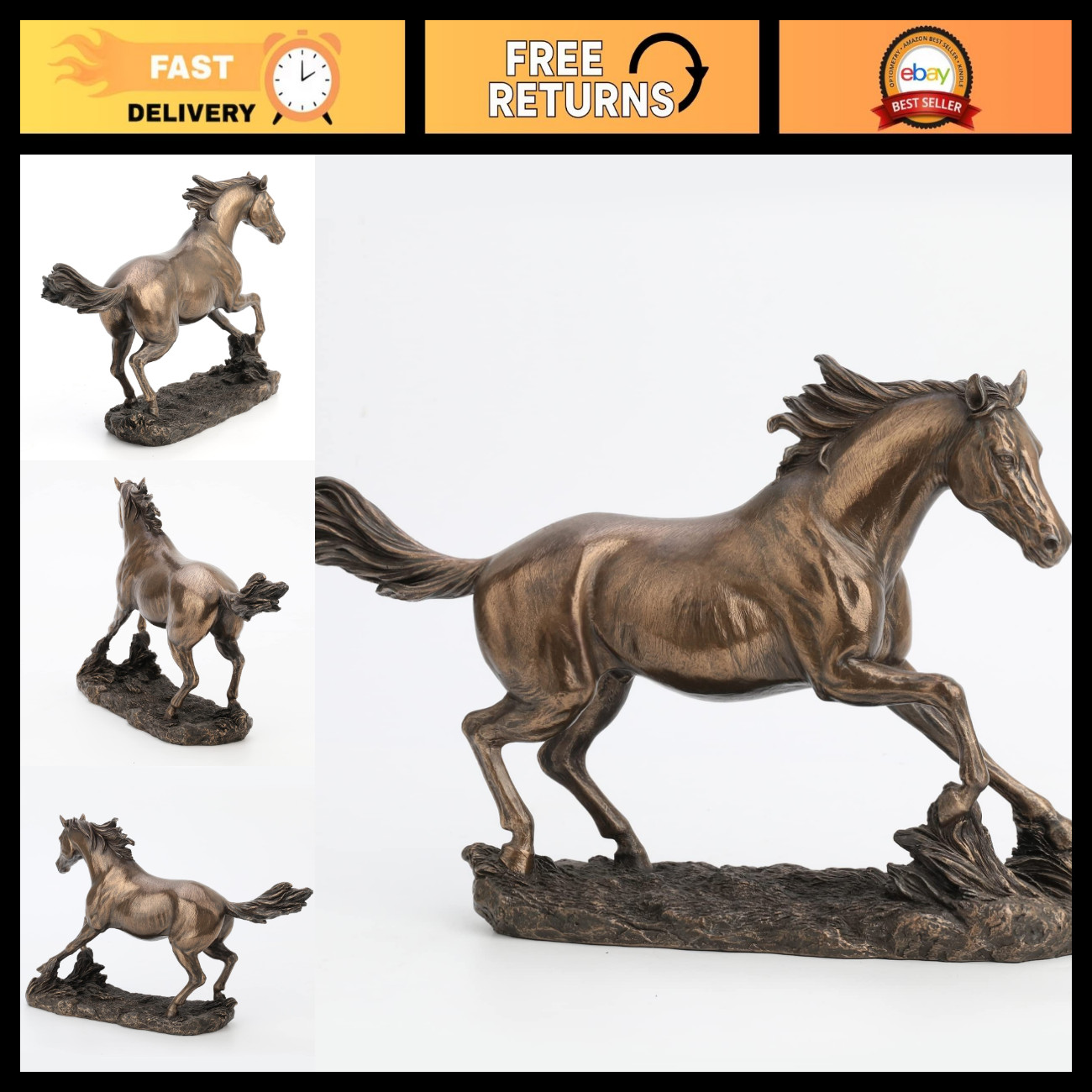 13.63 Inch Horse Cantering Figurine - Cold Cast Bronze Sculpture for Home Decor 13.63 Inch Horse Cantering Figurine - Cold Cast Bronze Sculpture for Home Decor