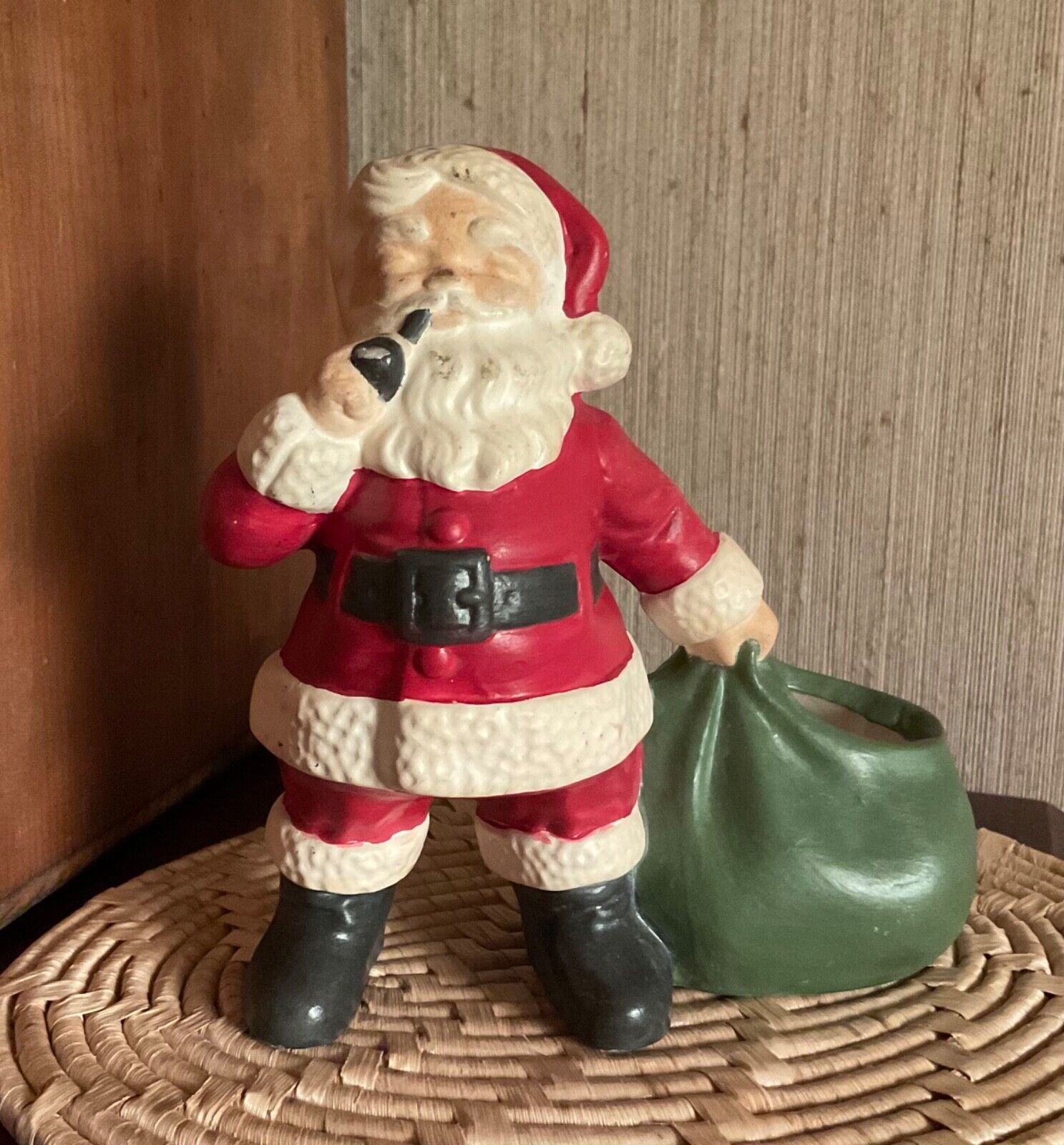 Vintage 1973 Holland Mold Ceramic Santa with Toy Bag and Pipe Figure Figurine