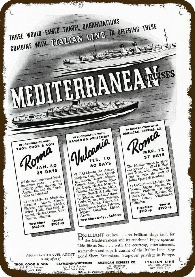 1936 ITALIAN LINE CRUISE SHIP Vintage Look DECORATIVE METAL SIGN - ROMA & VULCAN