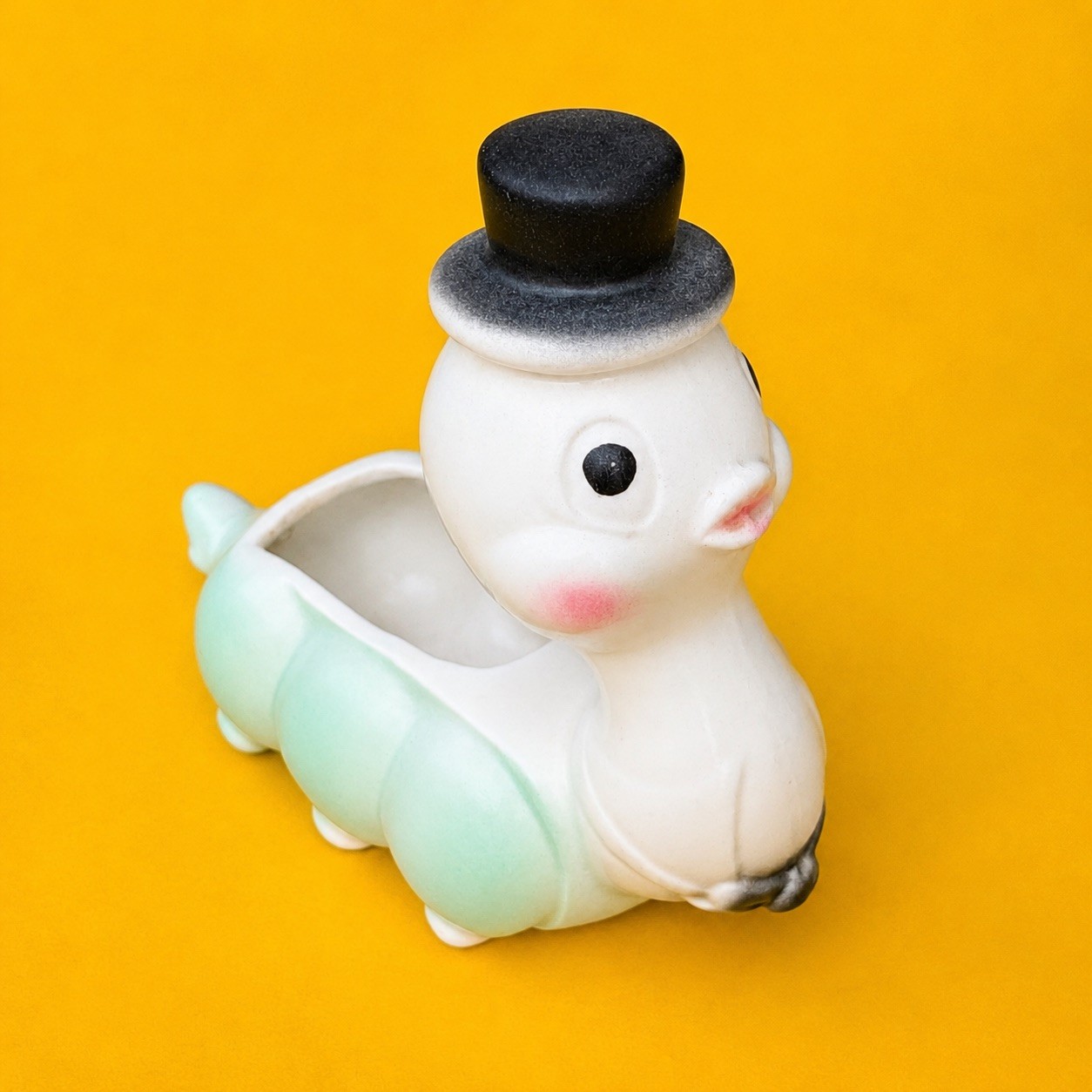 CUTE Caterpillar Worm Top Hat Ceramic Figurine Planter Statue Anthropomorphic