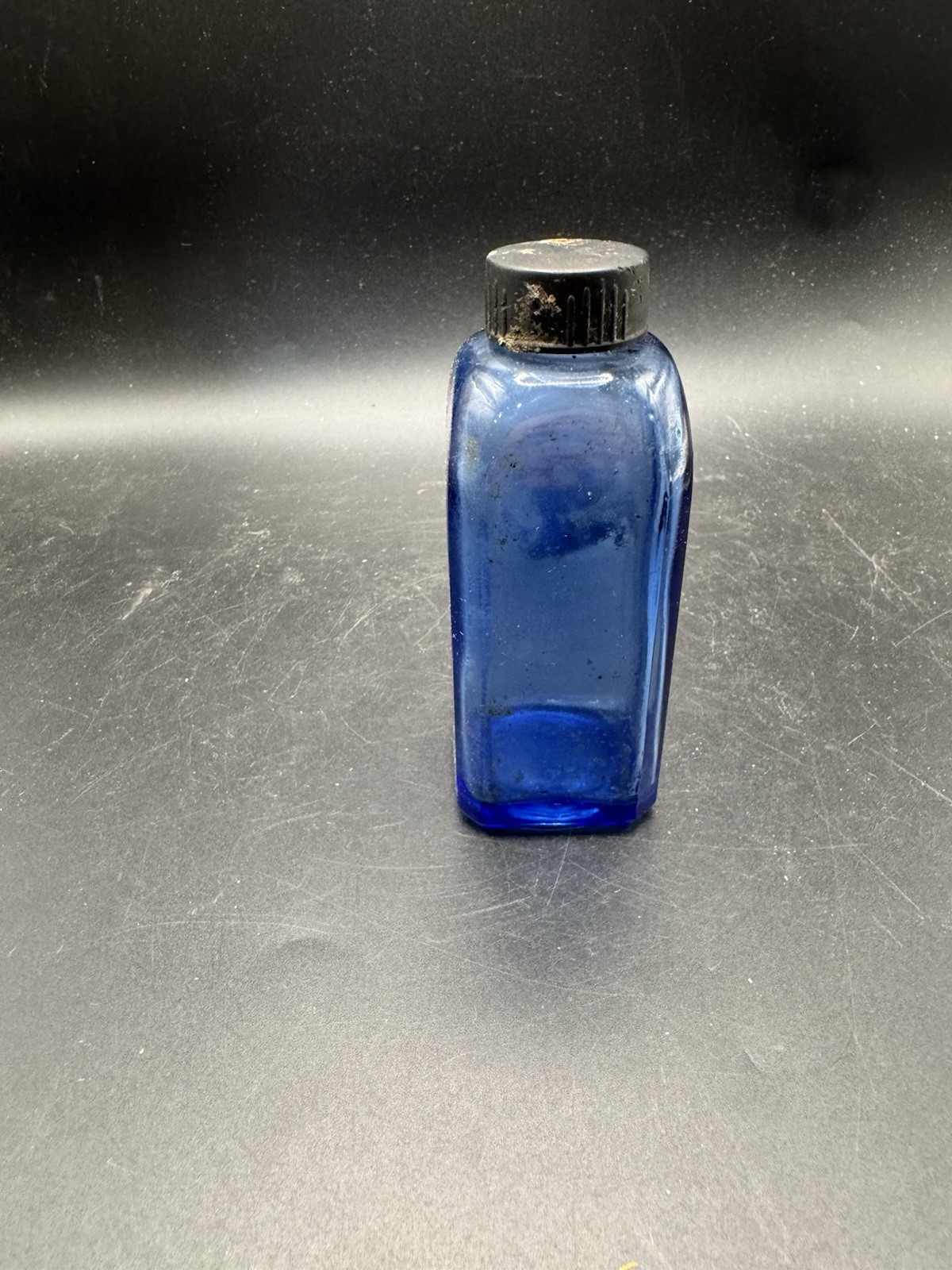 Vintage Cobalt Blue Glass Medicine Bottle Rectangular Apothecary Cap Label
