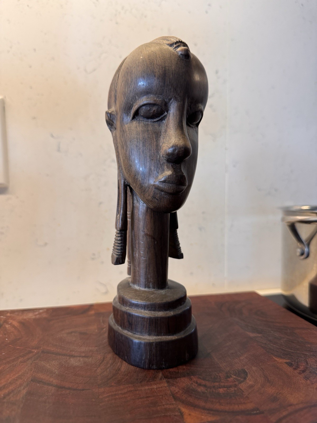 Vintage Finely  Hand Carved Heavy Dense Wood Ebony 8” Maasai Head Sculpture