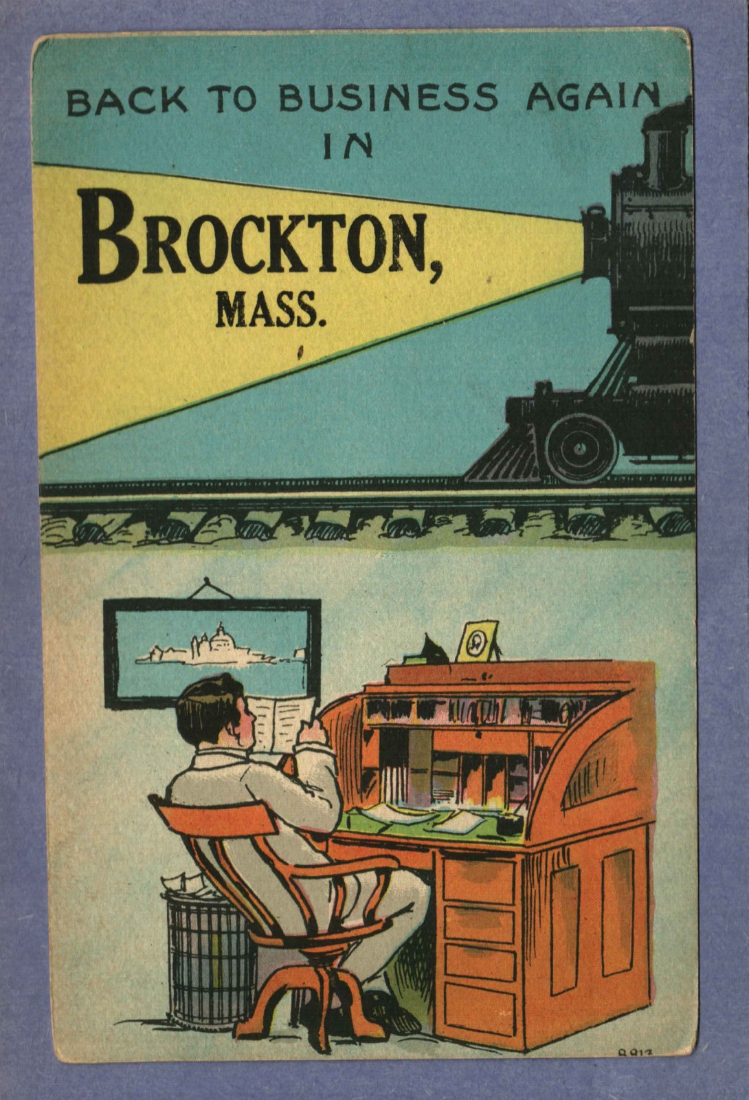 Postcard Back To Business Brockton Massachusetts MA Man At Roll Top Desk