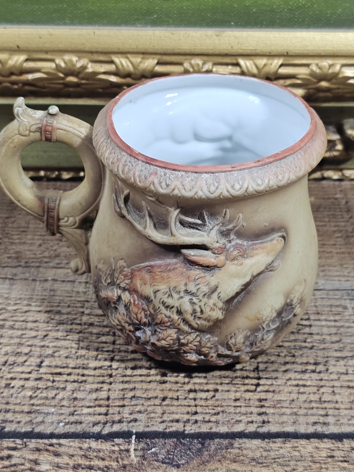Antique Schafer & Vater German Deer Stag porcelain shaving MUG c1900\'s