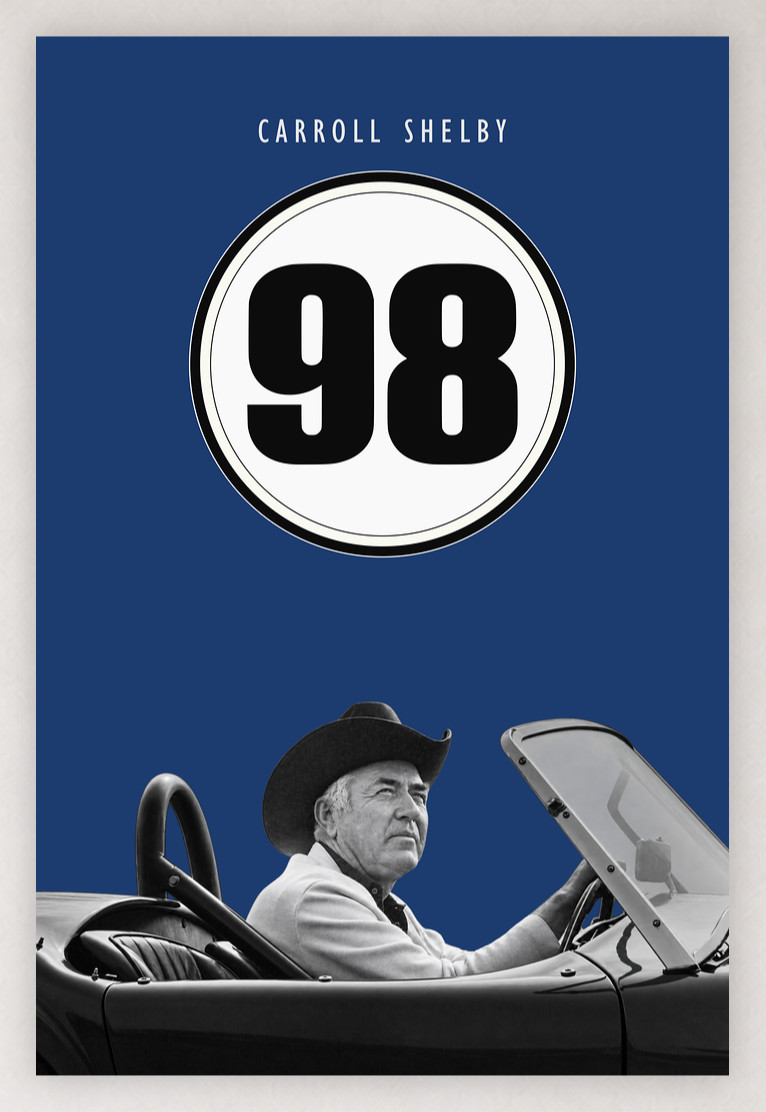 24X36 CARROLL SHELBY 98 COBRA GUARDSMAN BLUE WEMBELDON WHITE POSTER