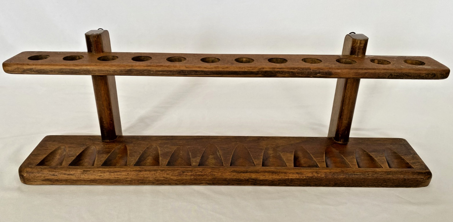 Vintage DUK-IT Wood 12 Pipe Rack Stand Wall Mount Mc Donald Products Buffalo