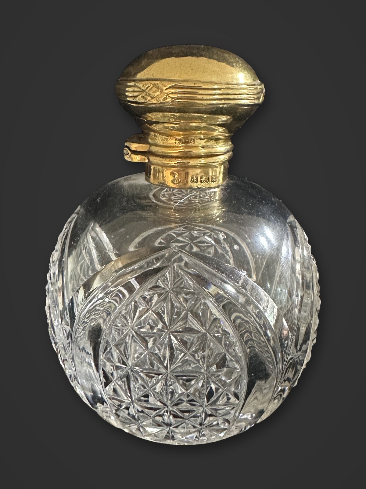 Antique Edwardian Sterling Silver Gilt Cut Glass Scent Perfume Bottle 1909 Bham