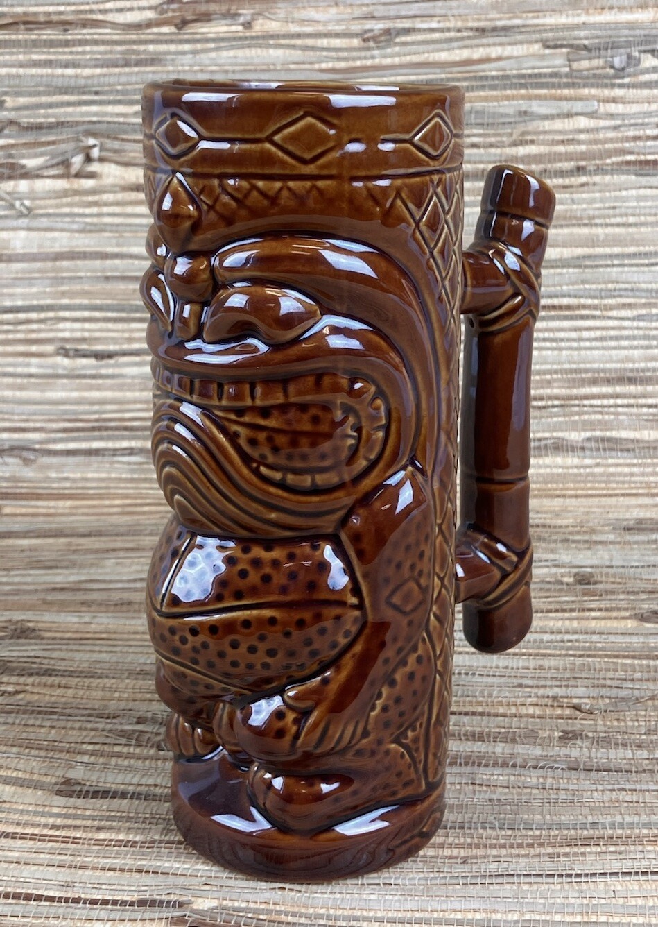 Tiki Farm 2001 Tiki Mug with Handle Brown Glaze 8\