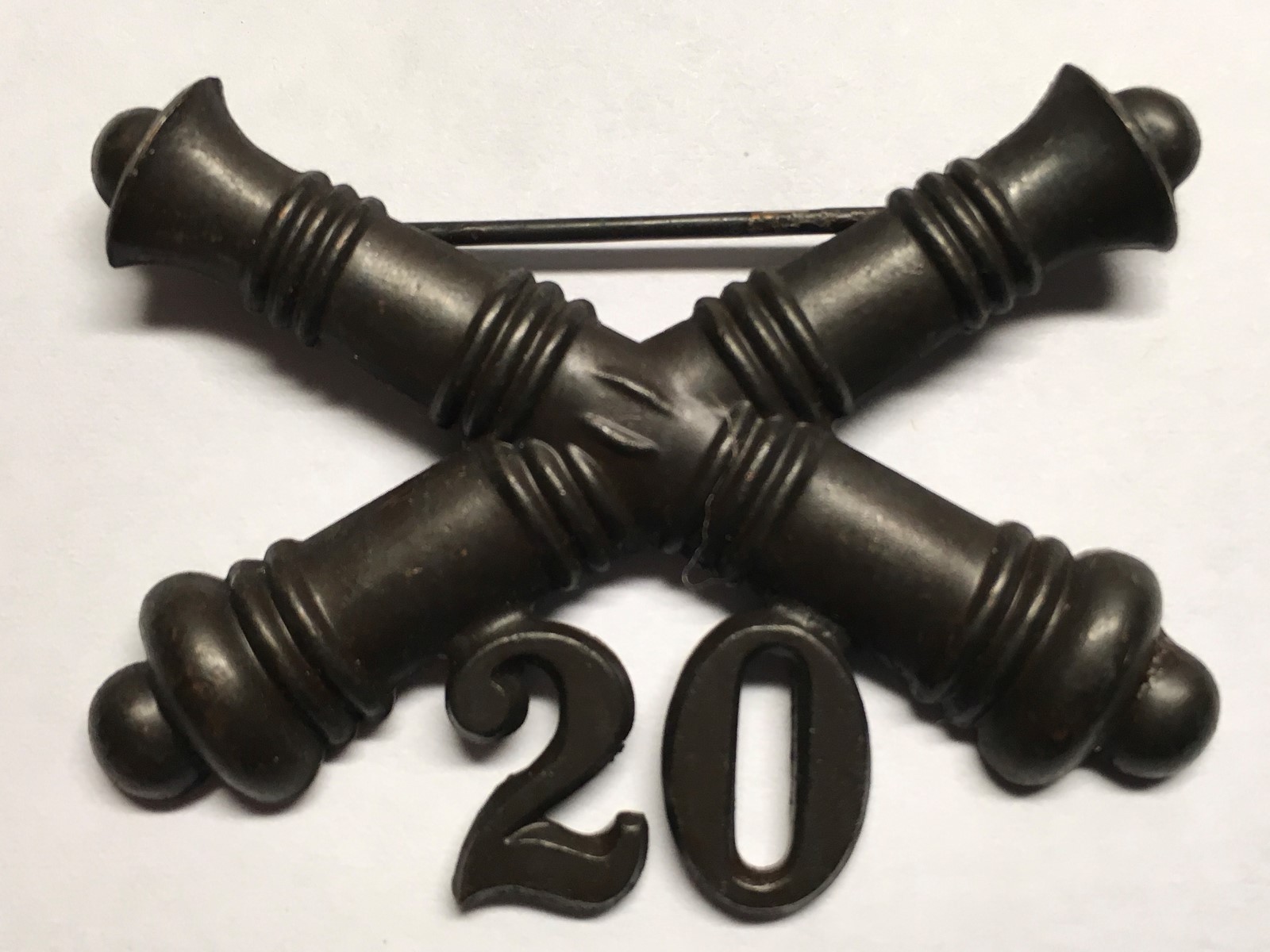 1902-1905, U.S ARMY ARTILLERY CORPS, BRONZE, 20th FIELD ARTILLERY, COLLAR DEVICE 1902-1905, U.S ARMY ARTILLERY CORPS, BRONZE, 20th FIELD ARTILLERY, COLLAR DEVICE