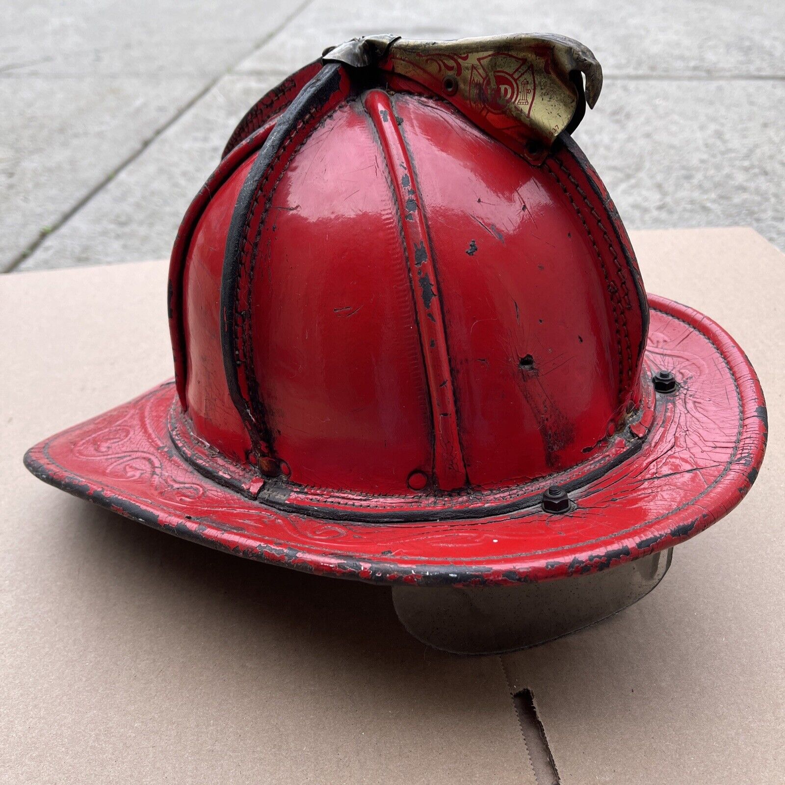 VINTAGE CAIRNS AND BROTHER 5A LEATHER FIRE RED HELMET FIRE FIREMAN