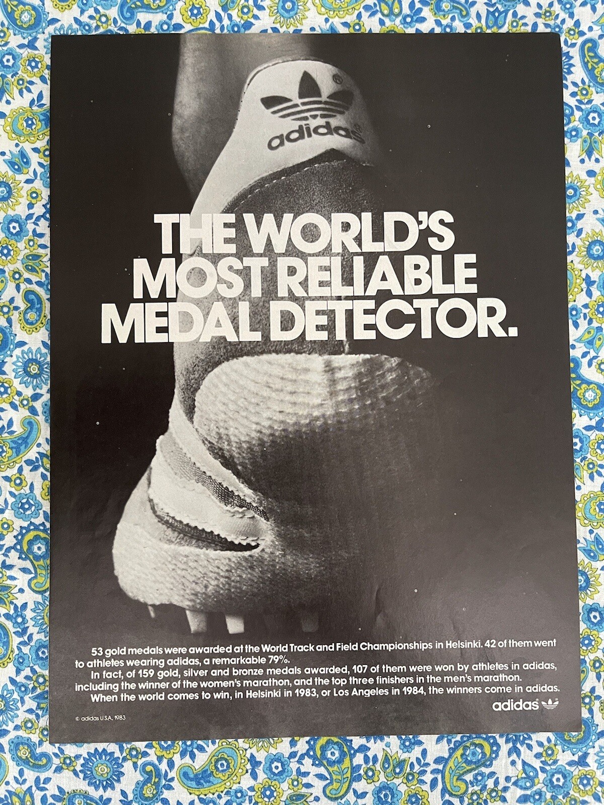 Vintage 1983 Adidas Athletic Shoes Print Ad Medal Detector Olympic Medal Vintage 1983 Adidas Athletic Shoes Print Ad Medal Detector Olympic Medal