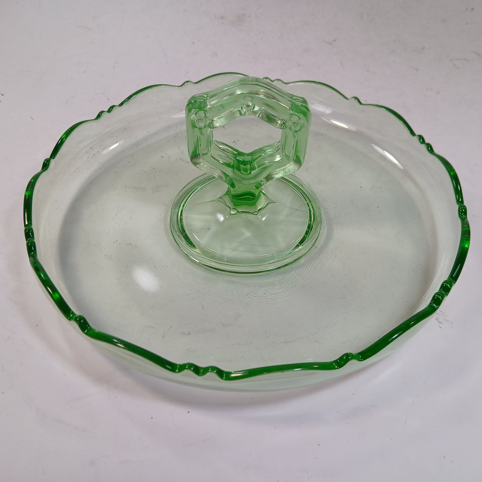 VTG Greensburg Depression Glass 81 Green Pattern Bon Bon Dish Uranium Handled