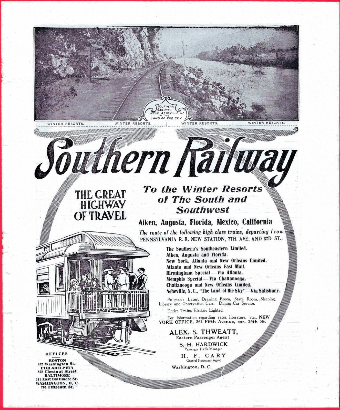 1910 Southern Railway Large Print Ad Asheville NC Land of the Sky Train Caboose 1910 Southern Railway Large Print Ad Asheville NC Land of the Sky Train Caboose