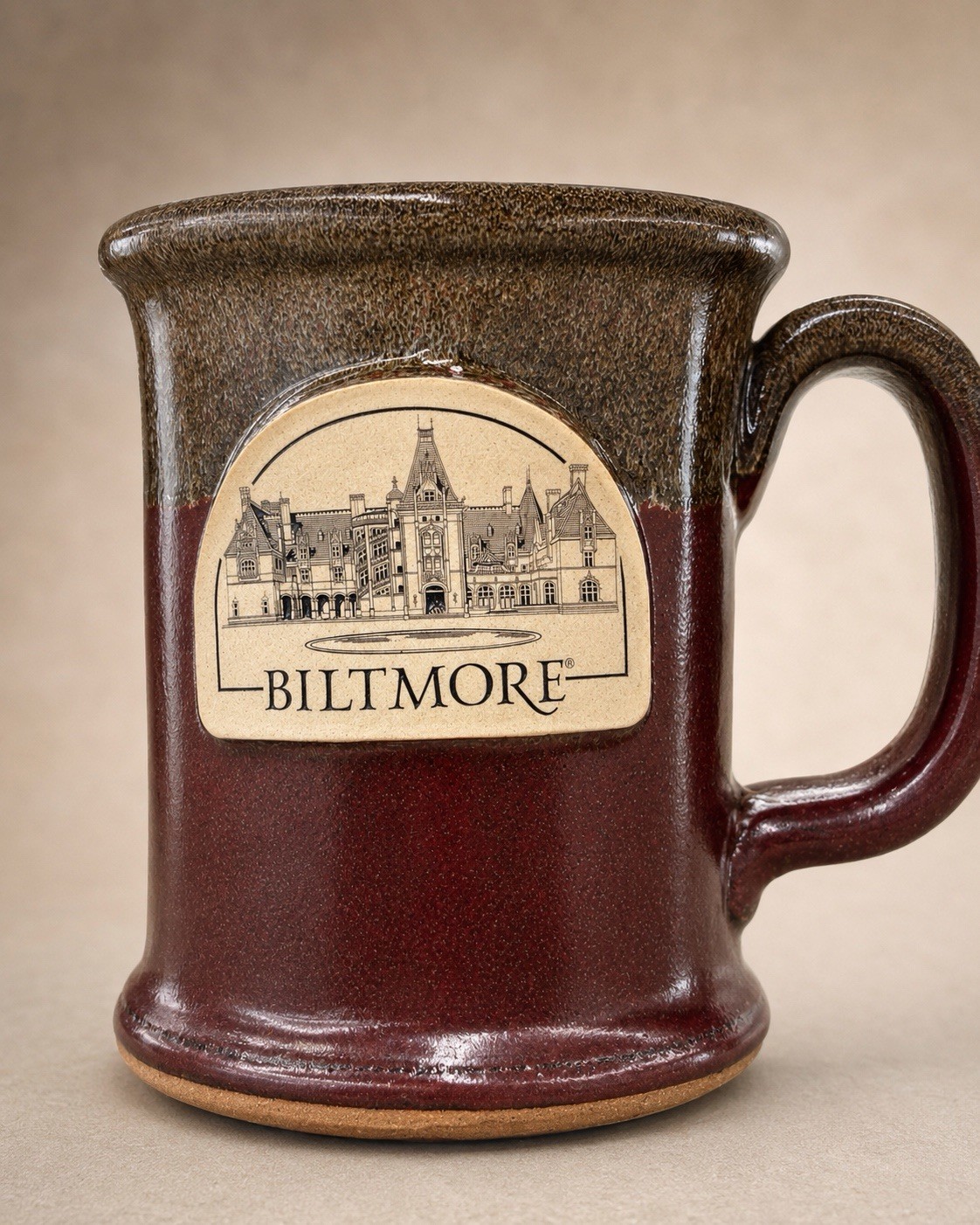 Biltmore Estate Ceramic Coffee Mug Brown Burgundy Stoneware Souvenir Cup