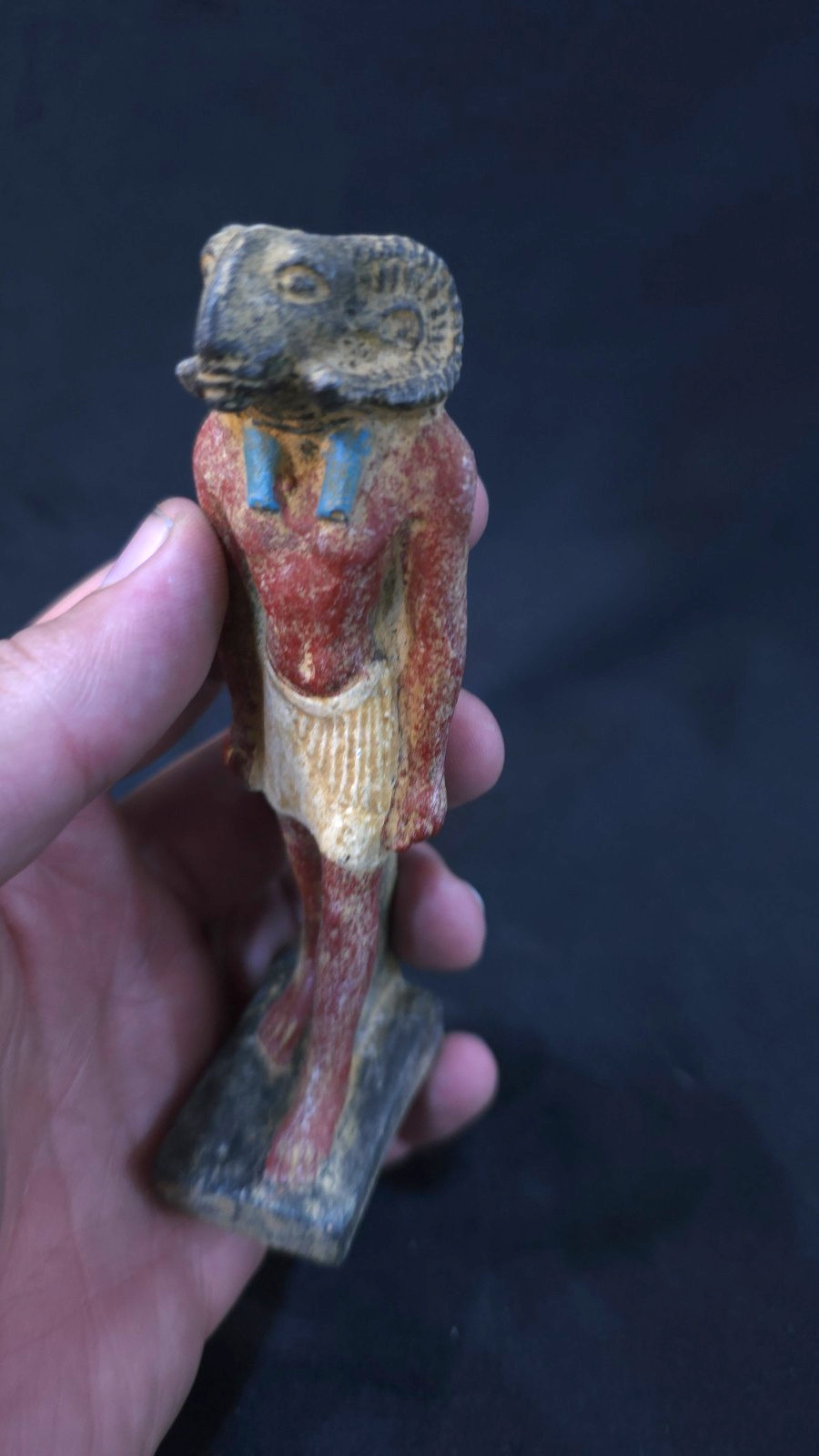 Ancient Egyptian Antiques Khnum Ram-Headed God Rare Painted Statue Figurine