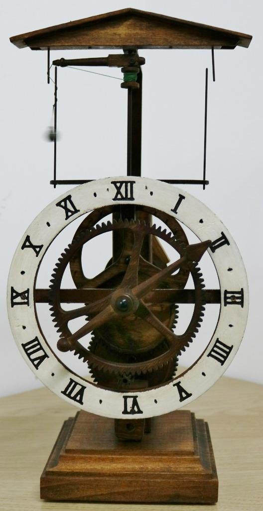 Vintage Swiss Wooden Skeleton Mystery Flying Pendulum Automation Mantle Clock