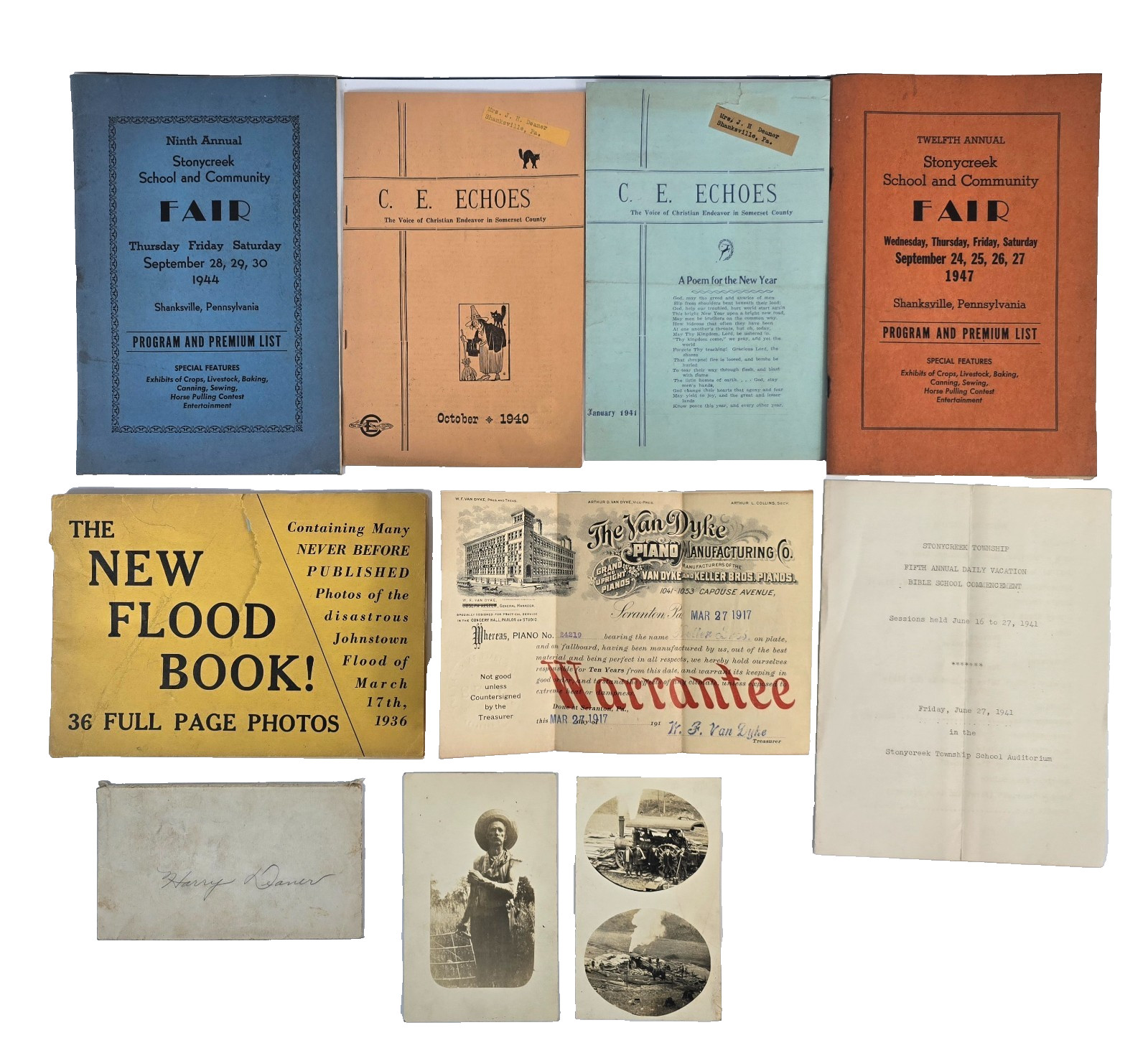 Vintage Somerset County PA Ephemera Lot Shanksville Stoystown Flood Book Program