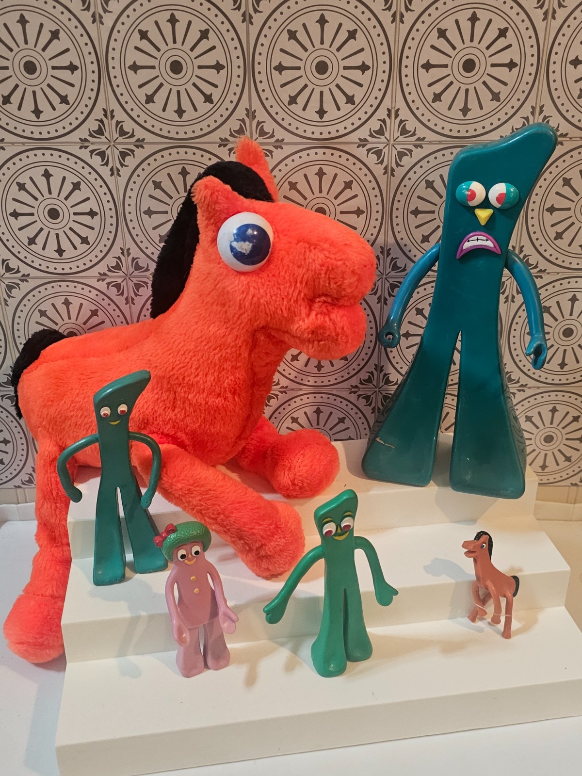 LOT (6) Vintage GUMBY Pokey MINGA Figures PVC Plastic PLUSH Horse BENDABLES